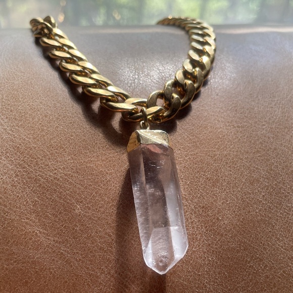 💎 Quartz crystal stone chunky curb chain necklace gold statement layering boho - Picture 1 of 9